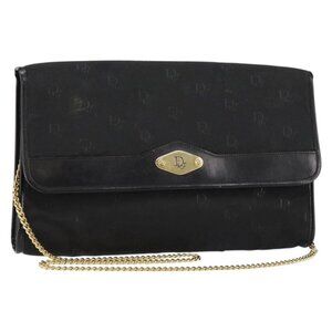 Christian Dior Chain Shoulder Bag Nylon Black Gold Auth yk19698